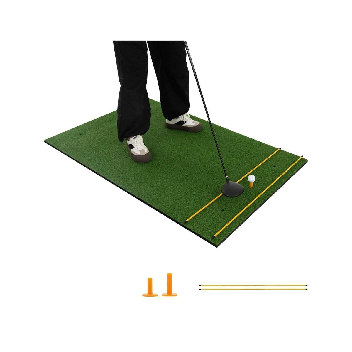 3-i-1 golf-tee-måtte med kunstgræs, 2 golf-tees, 2 justeringspæle og 6 forborede tee-huller, 152 x 92 cm