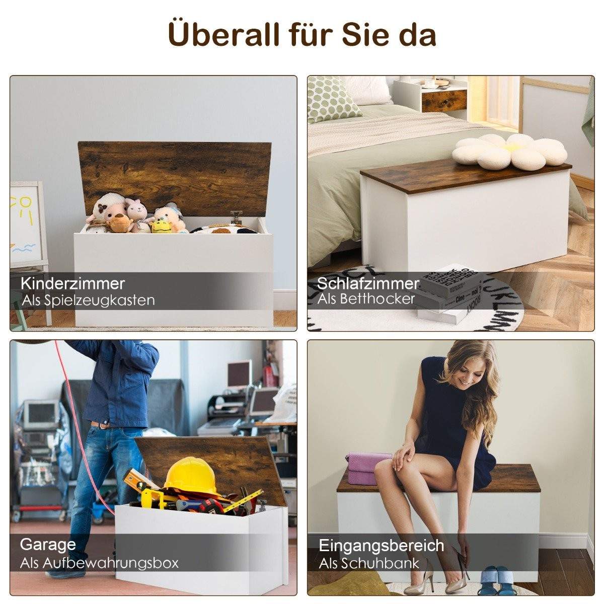 Brystbænk med opbevaringsplads, bænk med låg og klemmesikring, 90 x 45 x 45,5 cm