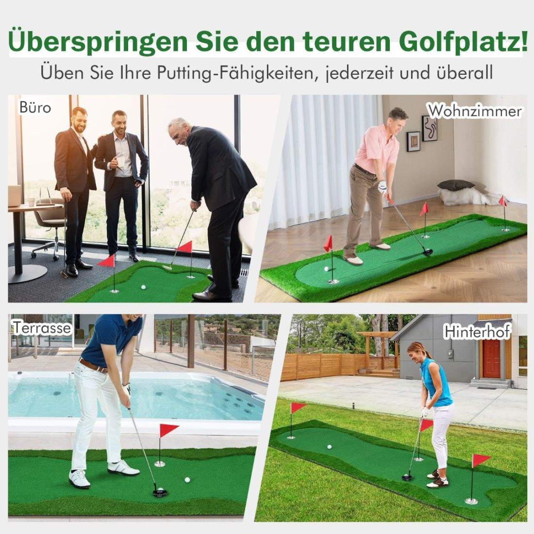 300 x 100 cm Golfputtmatta Golfmatta med träningsmatta för konstgräs för Home Green | Sport & Fritid - Träning | Pryloteket