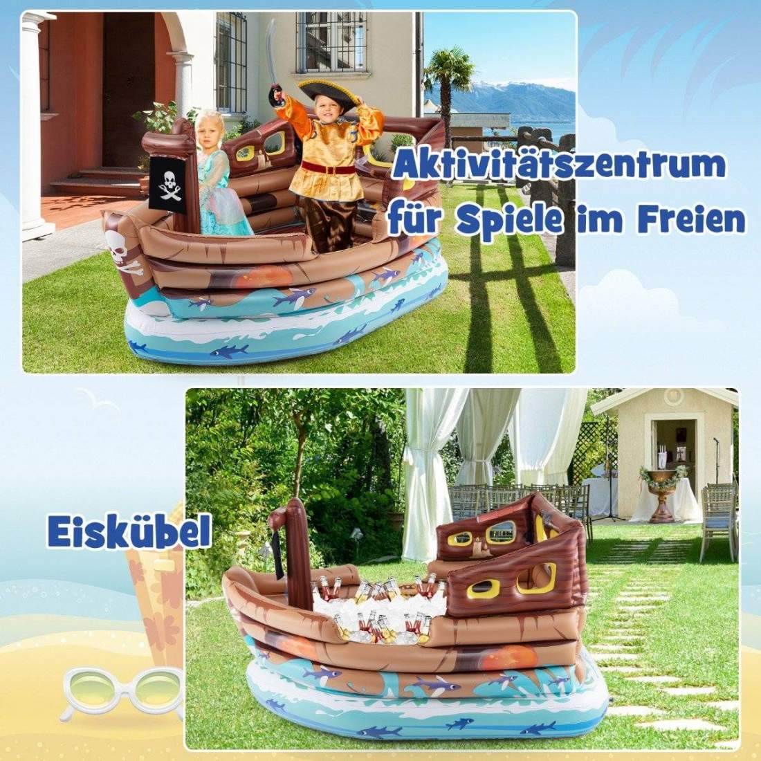 Uppblåsbar Piratskeppslekstuga Uppblåsbar leklandskap med inbyggd motor 203 x 138 x 138 cm Flerfärgad | Leksaker & Spel - Leksaker - Bad- & Vattenlek - Uppblåsbart | Pryloteket