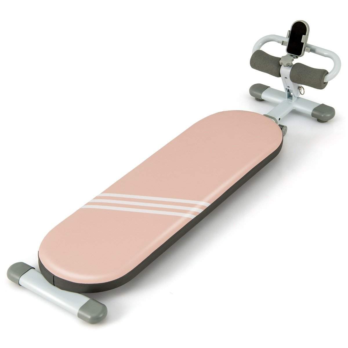 Sammenfoldelig siddebænk med 3 justerbare vinkler og mobiltelefonholder. Pink træningsbænk.