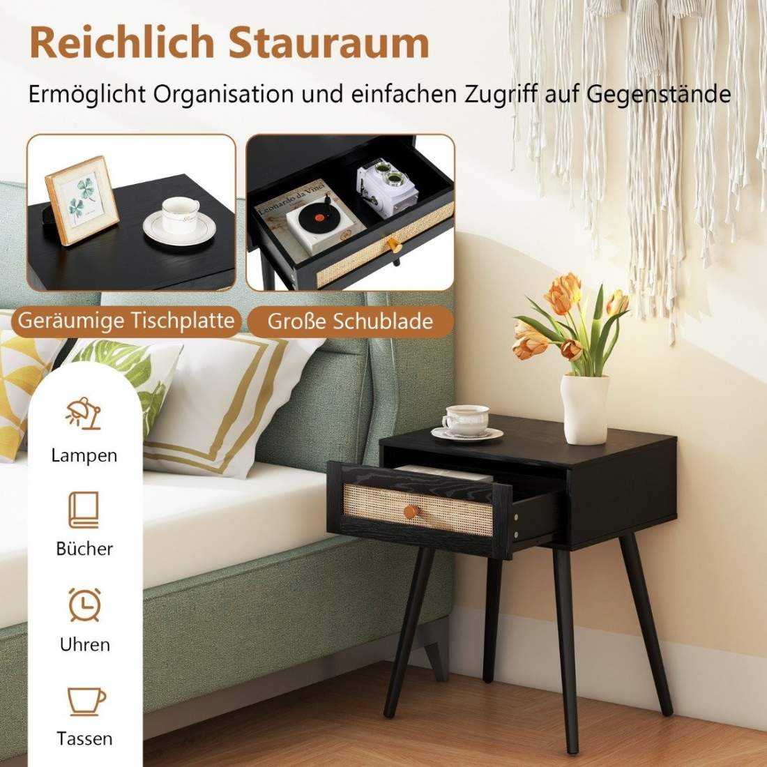 Sängbord i rotting med låda och massiva träben 48 x 40 x 58 cm Svart | Hem & Hobby - Hem & Hushåll - Kök - Servering - Muggar | Pryloteket