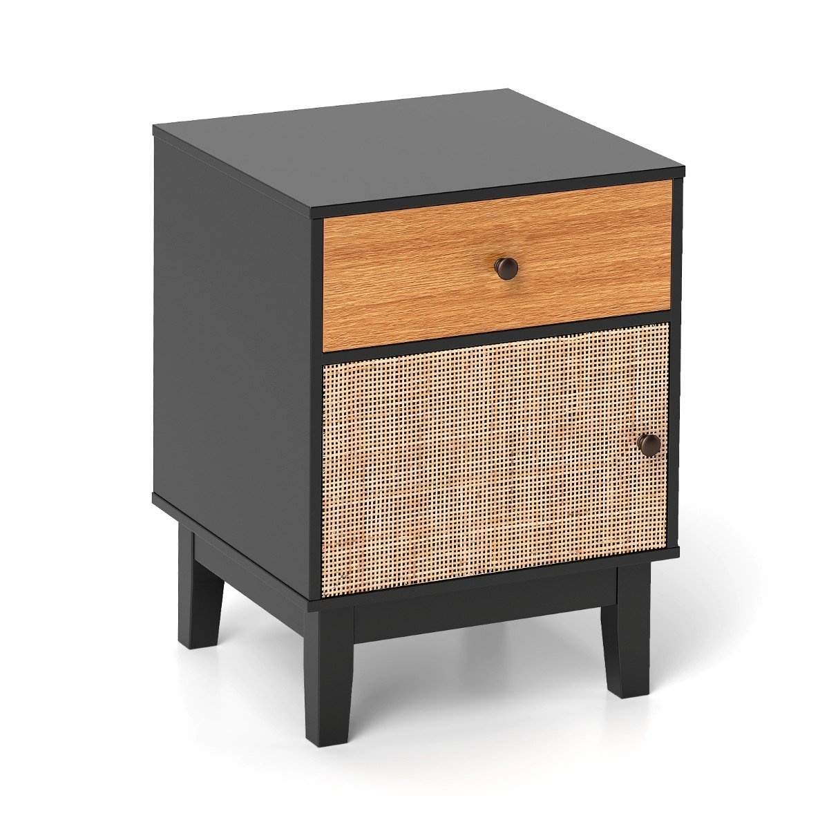 Natbord i rattan med skuffe & skab sengebord sidebord sofabord i boho stil