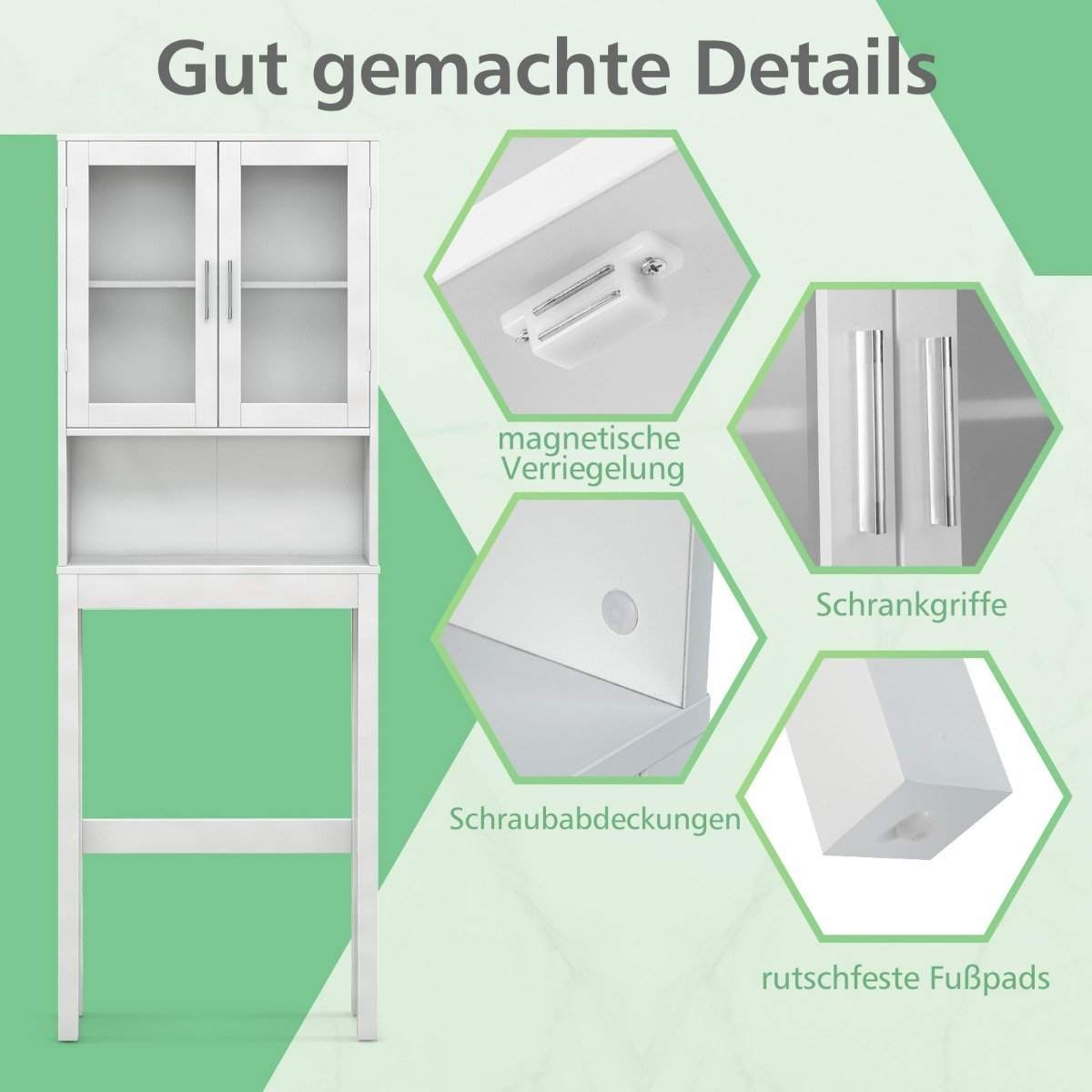 Toiletskab fritstående badeværelse toilethylde over toilet 58 x 19 x 170 cm hvid