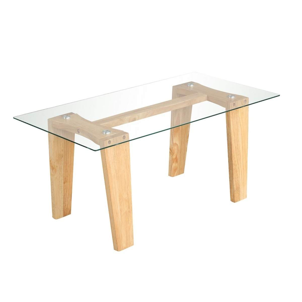 Glas sofabord med ben af ​​gummitræ Rektangulært sidebord Glasbord Sofabord