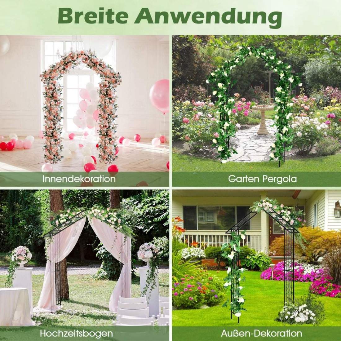 Rosebåge metall trädgårdsbåge för klätterväxter spaljébåge för bakgårdsbröllopsfest 140 x 40 x 223 cm svart | Hem & Hobby - Hem & Hushåll - Trädgårdsartiklar - Pergola | Pryloteket