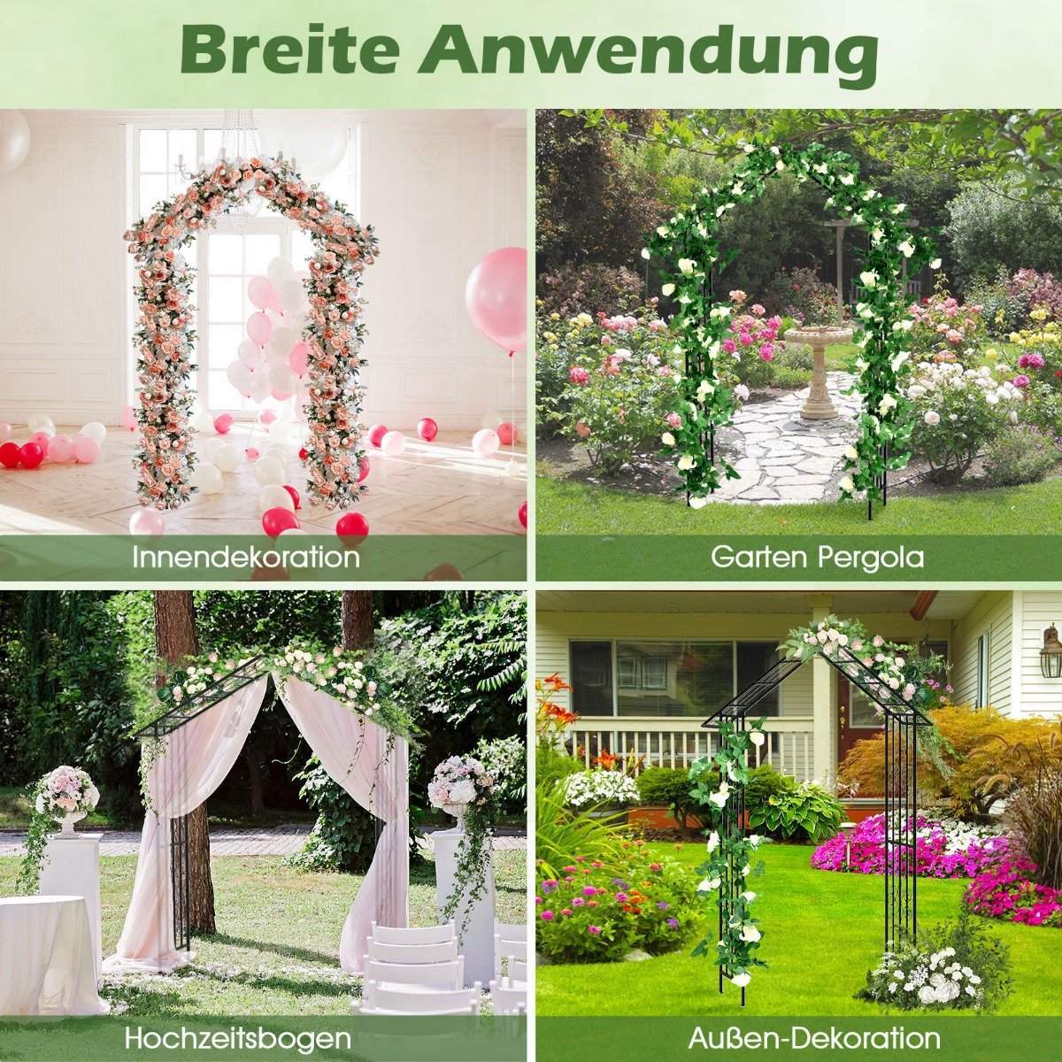 Rosenbue metalhavebue til klatreplanter espalierbue til bryllupsfest i baghaven 140 x 40 x 223 cm sort