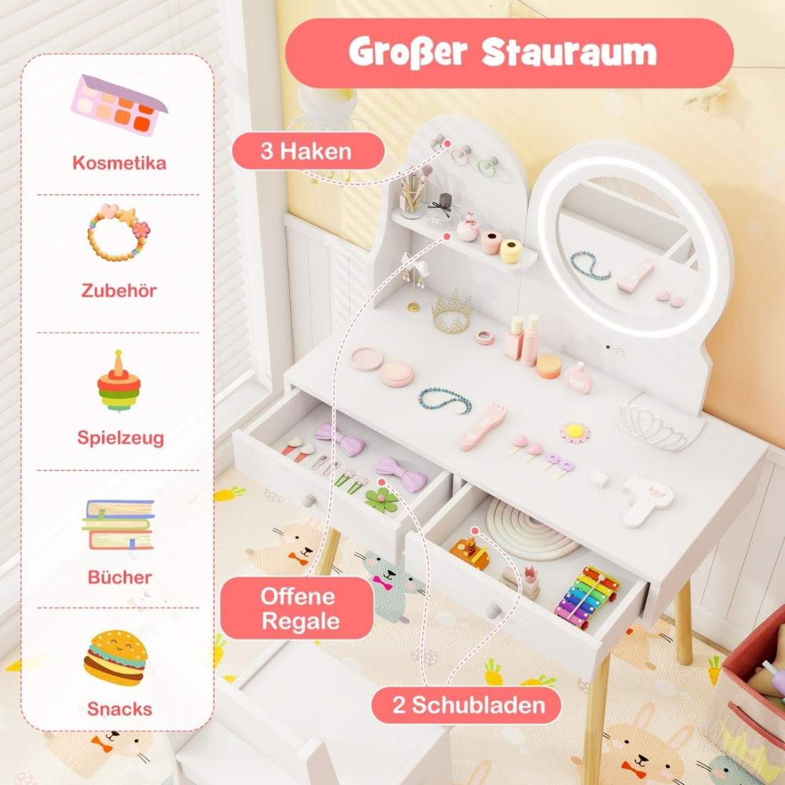 Sminkbord för barn med belysning 2 i 1 sminkbord med spegel vit | Sport & Fritid - Friluftsliv & Camping - Belysning | Pryloteket