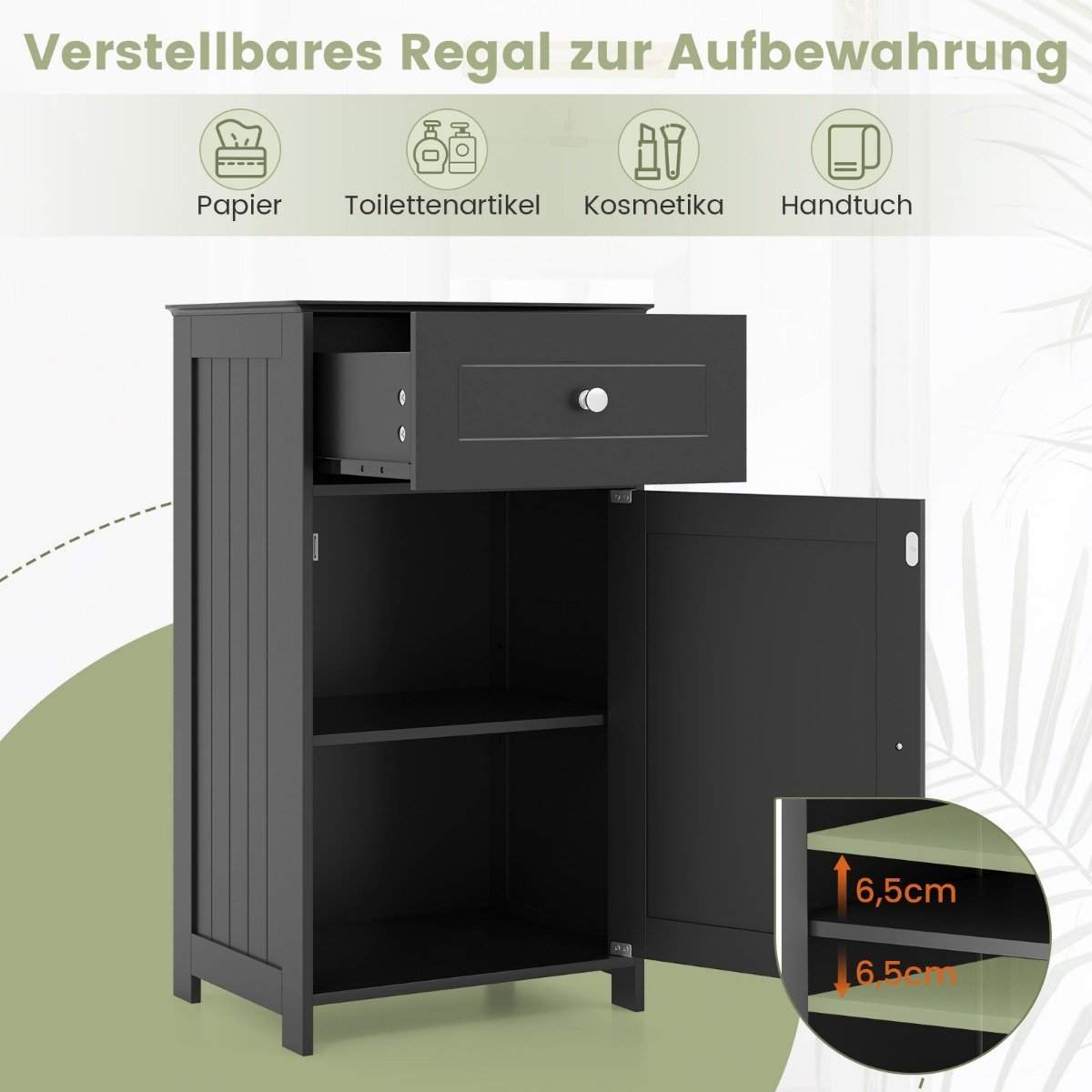 Badrumsskåp, slimmad med låda och lucka, 43 x 34 x 77 cm, svart | Hem & Hobby - Hem & Hushåll - Textil - Handdukar | Pryloteket