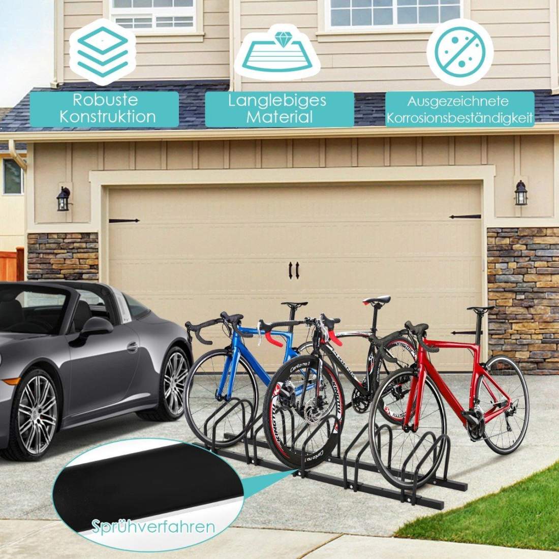 Cykelställ, golvställ, stativ med 5 cykelparkeringar, svart | Sport & Fritid - Cykeltillbehör - Cykelställ | Pryloteket