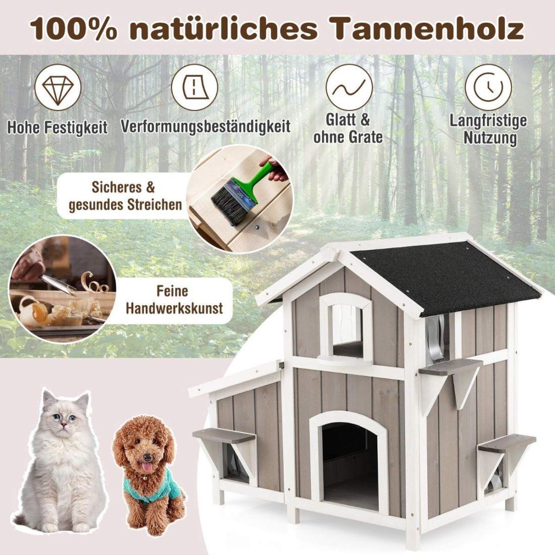 Cat House Outdoor 2-vånings Cat Hut Cat Villa med asfalttak Grå 100 x 64 x 82,5 cm | Hem & Hobby - Hem & Hushåll - Trädgårdsartiklar - Blomlåda | Pryloteket