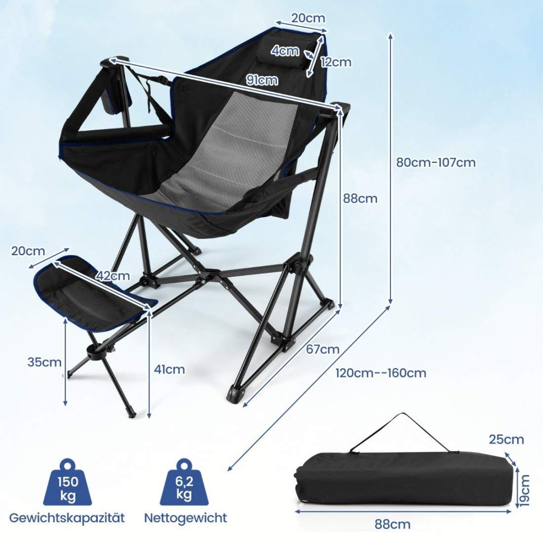 Campingstol med fotstöd & justerbart ryggstöd & nackstöd & mugghållare fiskestol svart | Elektronik - Tillbehör Mobil & Surfplatta - Skärmskydd - LG | Pryloteket