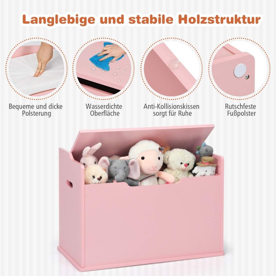 Leksakslåda med lock 2 i 1 leksakskrin med kudde leksaksskåp av trä med bärhandtag rosa | Hem & Hobby - Resa & Semester - Organisering | Pryloteket