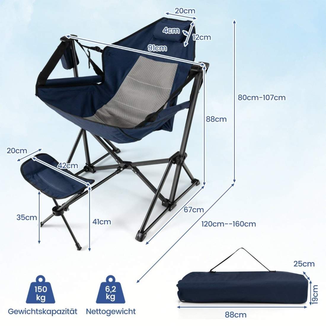 Campingstol med fotstöd & justerbart ryggstöd & nackstöd & mugghållare fiskestol marinblå | Mode & Accessoarer - Smycken, Smyckesset & Tillbehör - Ringar | Pryloteket