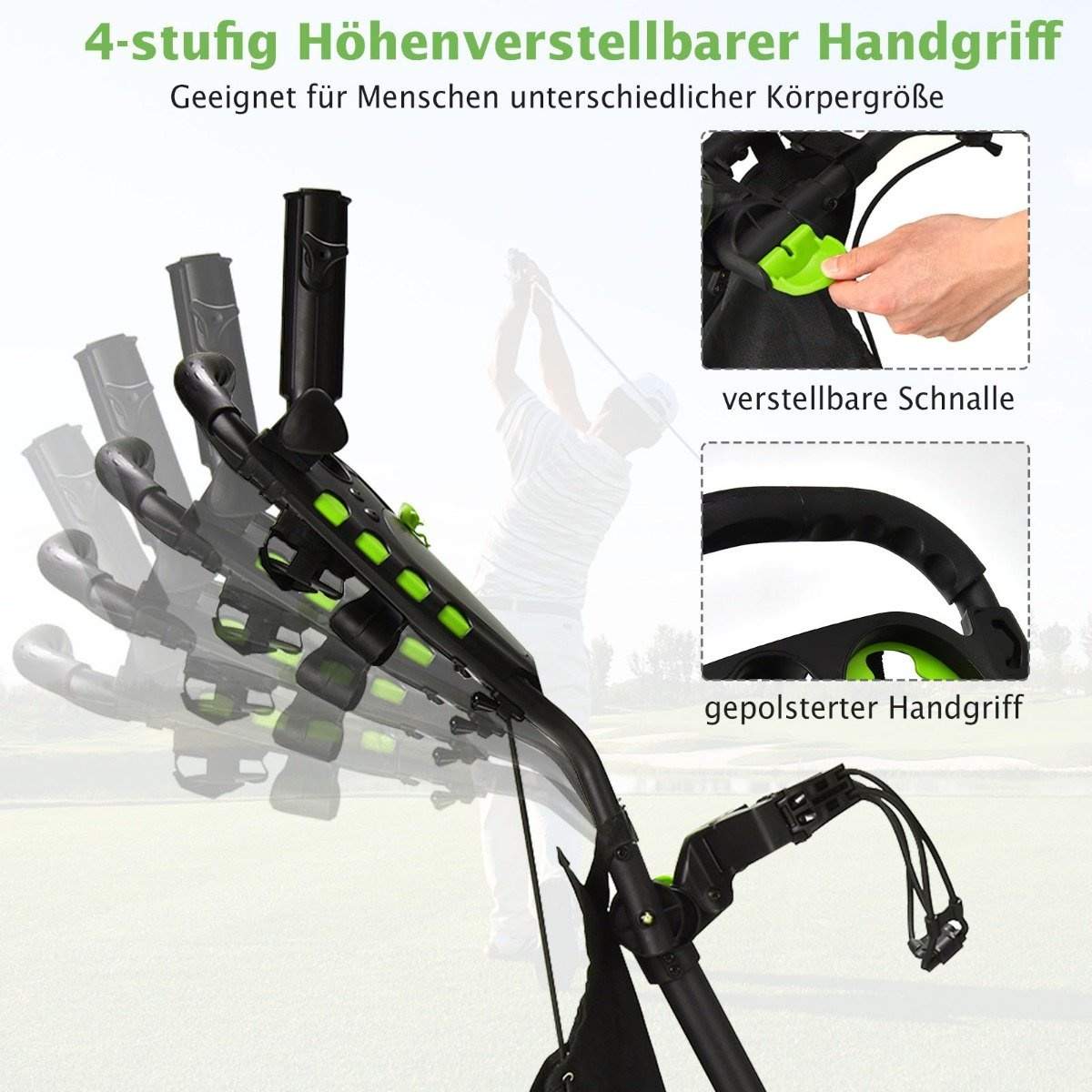Golfvogn 4 hjul Golfvogn Golfvogn Golf Folding Golf Caddy Golf Push Cart lavet af grønt aluminium