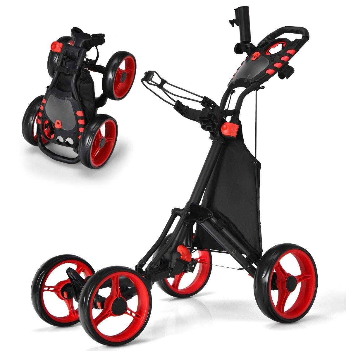 Golfvogn 4-hjulet Golfvogn Golfvogn Golf Folding Golf Caddy Golf Push Cart lavet af aluminium rød