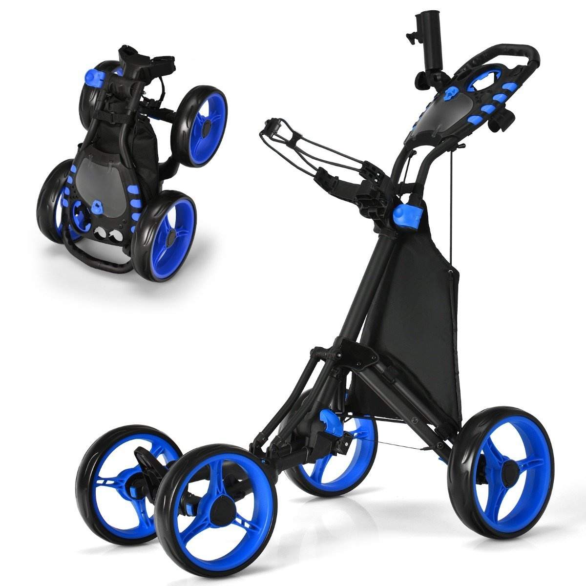 Golfvogn 4-hjulet Golfvogn Golfvogn Golf Folding Golf Caddy Golf Push Cart lavet af aluminium blå