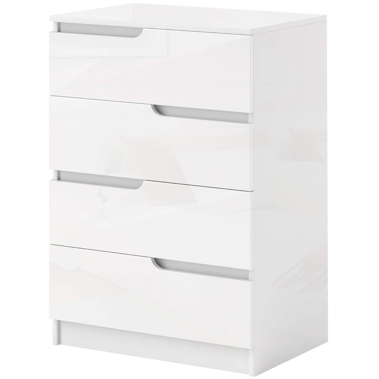 Kommode sideskab med 4 skuffer, kommode til stue, soveværelse, hvid højglans 60 x 40 x 85cm |
