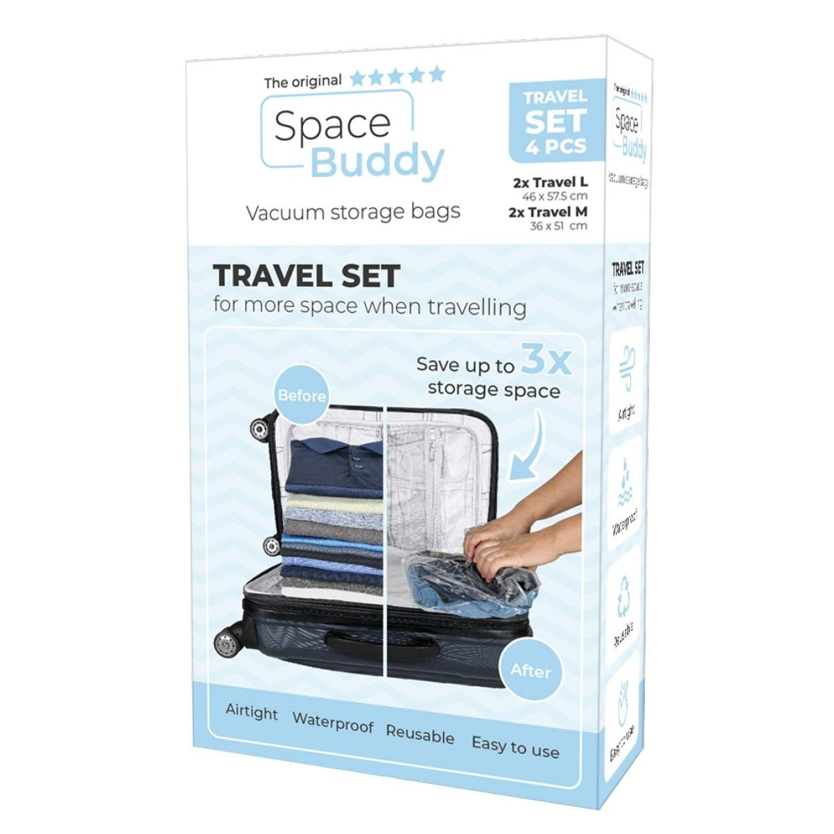 Space Buddy - Vakuum Opbevaringsposer Rejsesæt - 4 stk