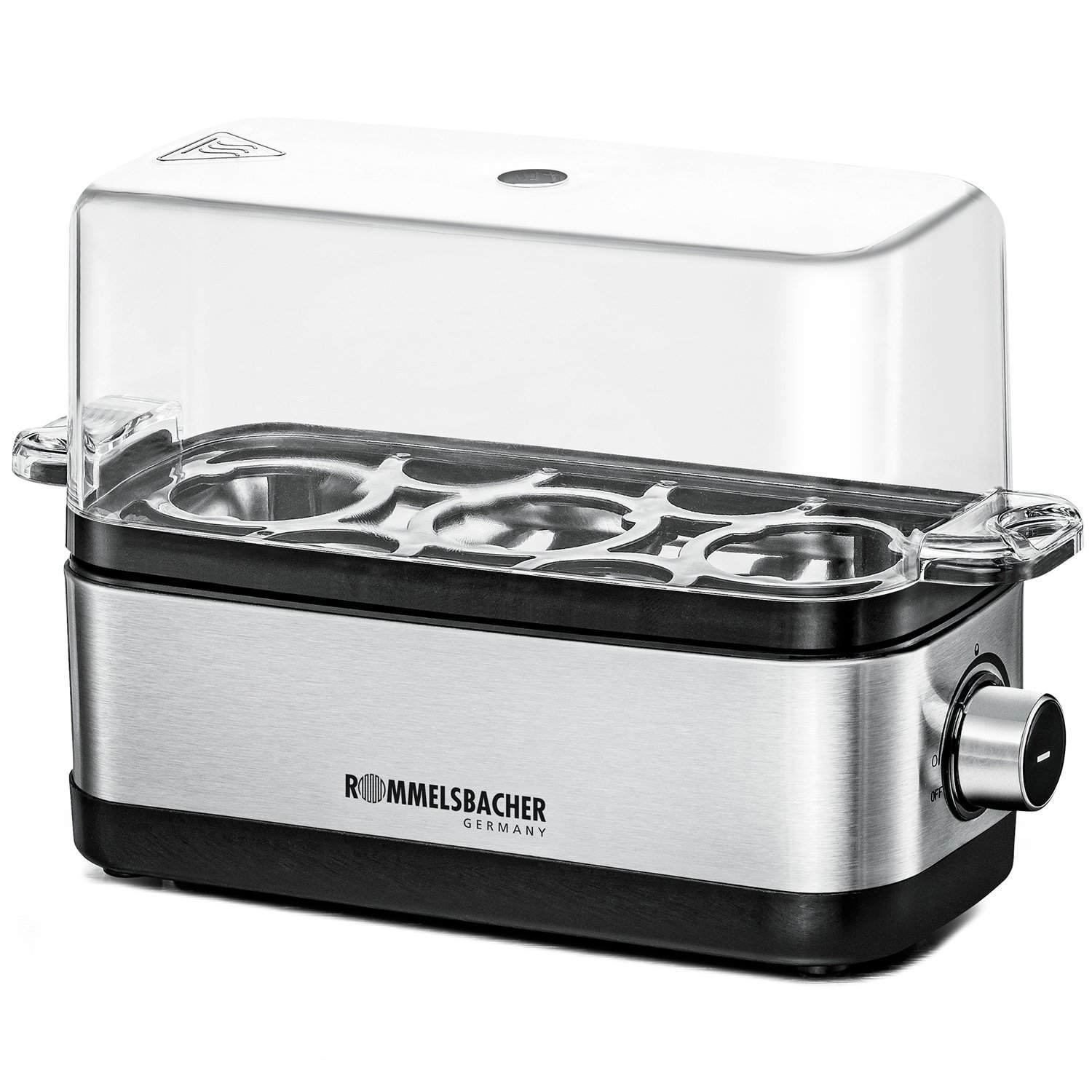 Rommelsbacher ER 300, 3 æg, Rustfrit stål, Rustfrit stål, Transparent, 300 W, 230 V, 207 mm