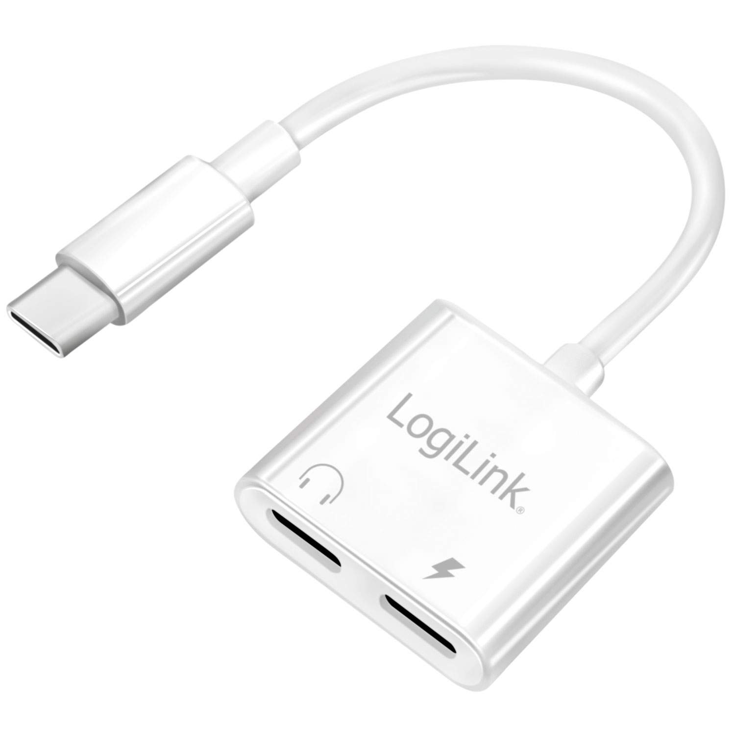 USB-C adapter med 1 x lydport, 1 x USB-C PD 60W Hvid billede