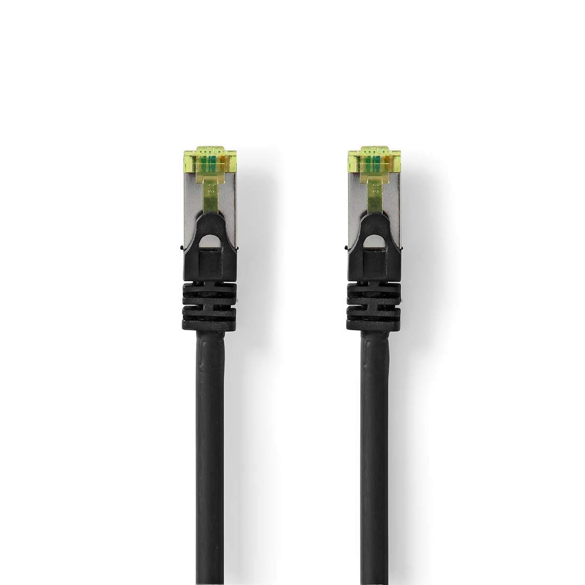CAT7 netværkskabel | S/FTP | RJ45 Mand | RJ45 Mand | 10,0 m | Snagless | runde | LSZH | Sort | Mærke