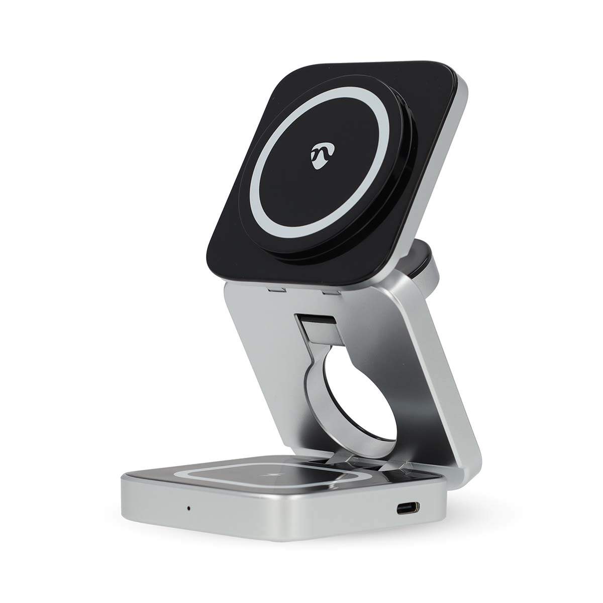 Nedis - Trådløs oplader | 3-in-1 | 2.5 / 5 / 15 W | LED-indikator i brug | Inkluderet kabel | USB-A / USB-C™ | 1.50 m - WDCHAQ15W210BK