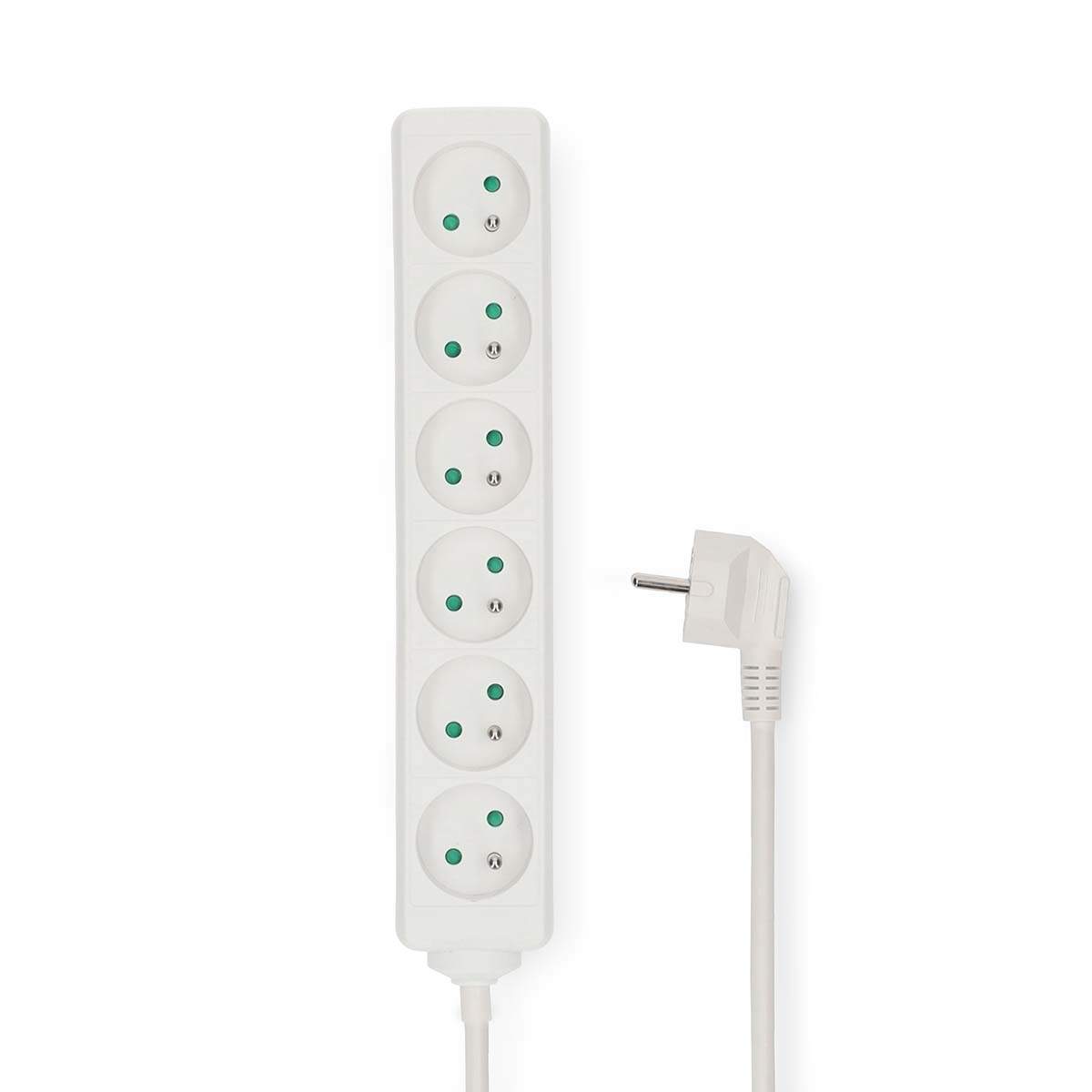 Nedis Udvidelse Socket | Stikprop med sidebens jord / Type F (CEE 7/7) | 6-vejs | 3.00 m | 3680 W | 16 A | Slags jordforbindelse: Sidekontakter | 230 V AC 50/60 Hz | Kontakt Vinkel: 45 ° | H05VV-F 3G1.5mm² | Hvid