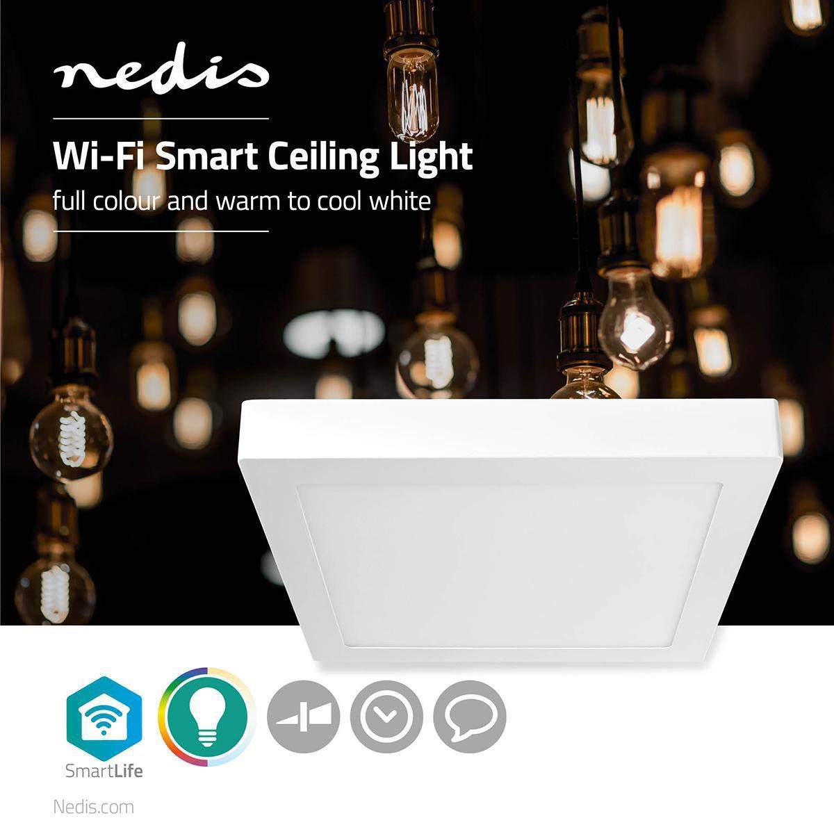 Alternativ bild 1 för Nedis Wi-Fi Smart - Innertakslampa - LED - 18 W (motsvarande 75 W) - klass F - RGB/varmt till kallt vitt ljus - 2700-6500 K - fyrkantig - vit