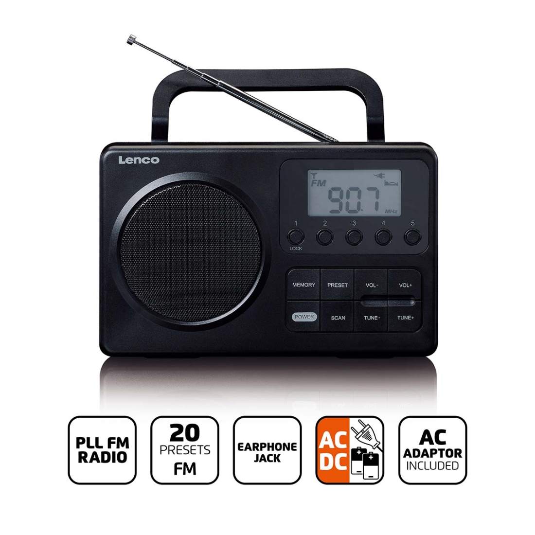 MPR-035BK Kompakt bärbar FM-radio med LCD-skärm Svart | Elektronik - Kablar & Adaptrar - Adaptrar & Signalomvandlare - Ljud | Pryloteket
