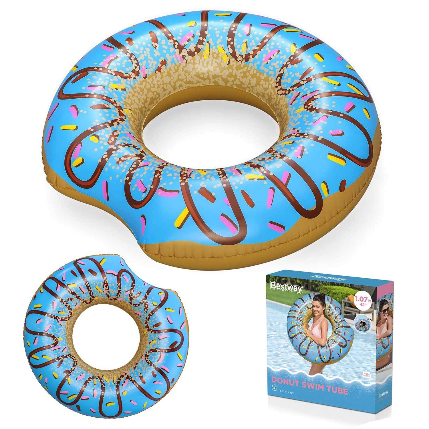 Oppustelig strandring til svømning blå Donut 107cm BESTWAY