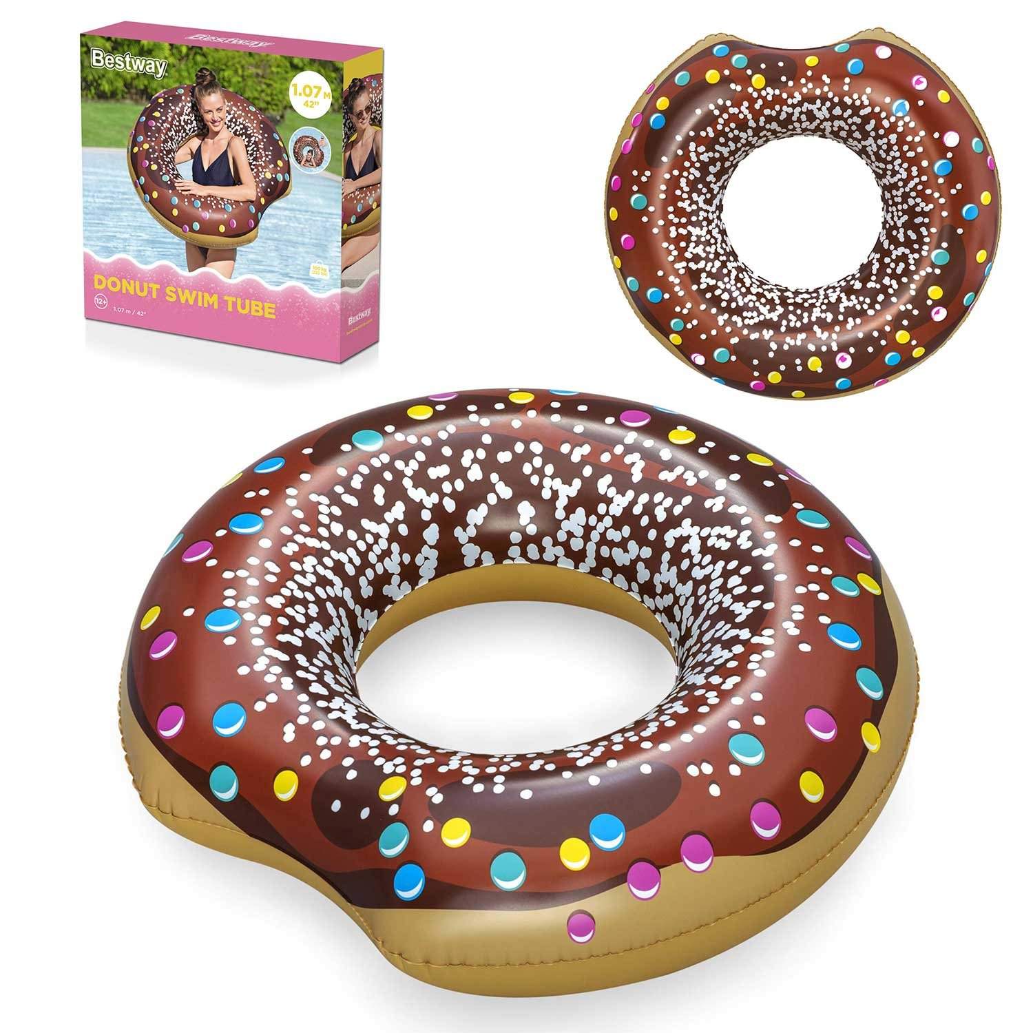 Oppustelig strandring til svømning brun Donut 107cm BESTWAY