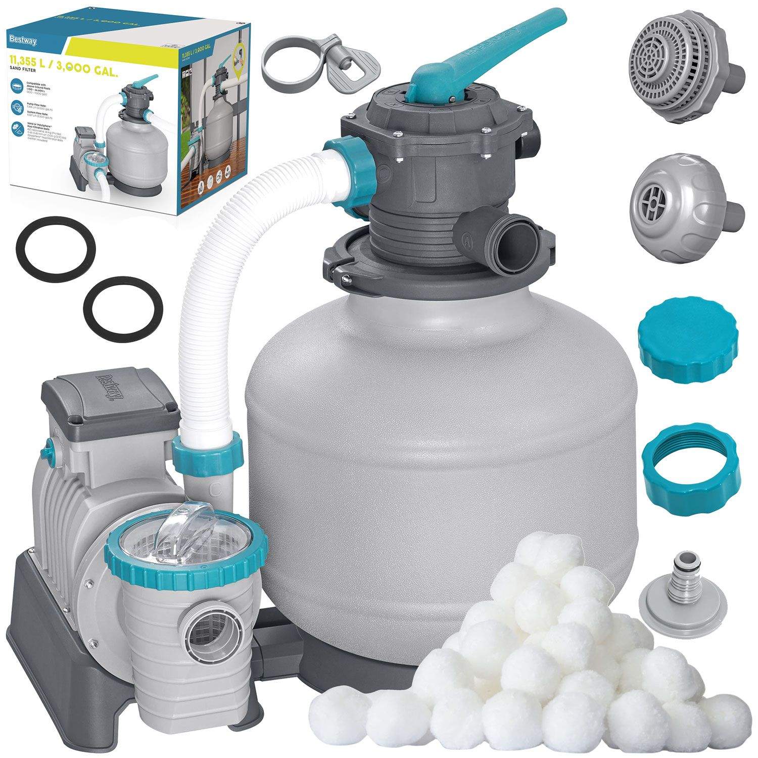 Sandpumpe til pools 11355 L/h Bestway 58486 + filterkugler