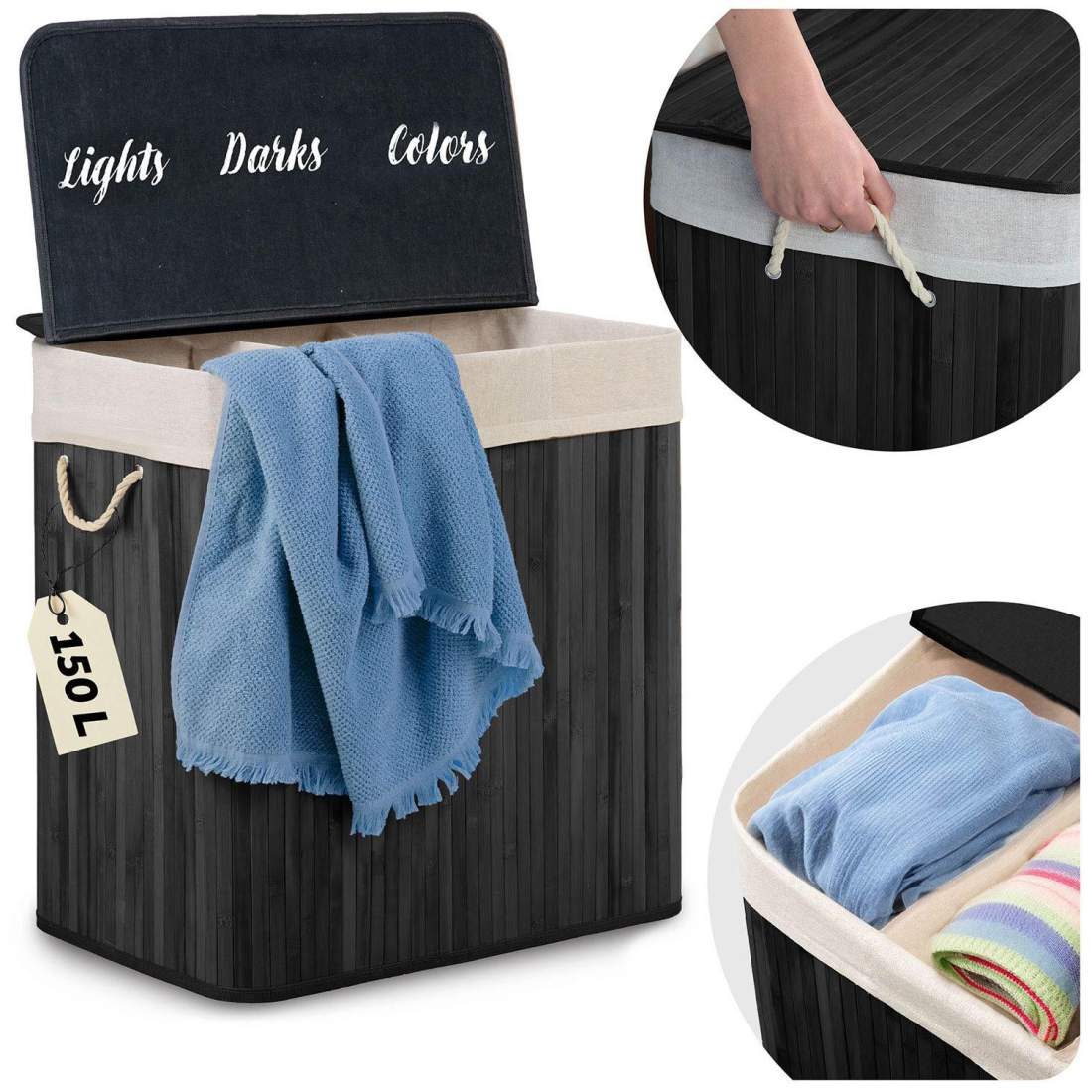 Tvättkorg i bambu med lock 150 l Massido | Hem & Hobby - Hem & Hushåll - Tvätt | Pryloteket