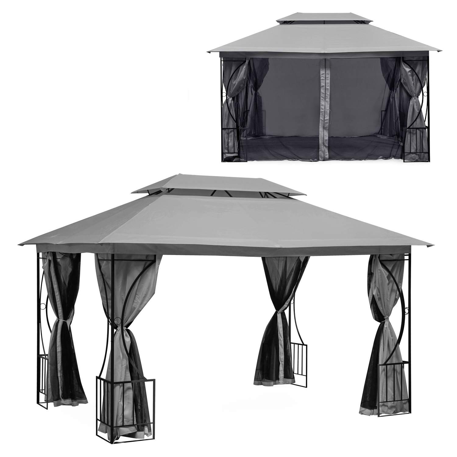 Lyxig grå trädgårdspaviljongtält Gazebo 3x4 m med myggnät och fulla väggar MultiGarden | Hem & Hobby - Hem & Hushåll - Bygg | Pryloteket