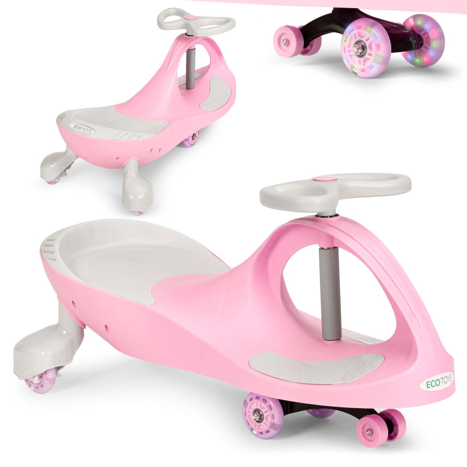 Vridle bil ride-on legetøj LED hjul pink ECOTOYS