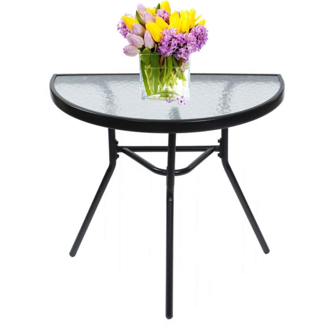Halvcirkulärt soffbord i svart glas för balkong, terrass, uteplats | Hem & Hobby - Hem & Hushåll - Trädgårdsartiklar - Trädgårdsbord | Pryloteket