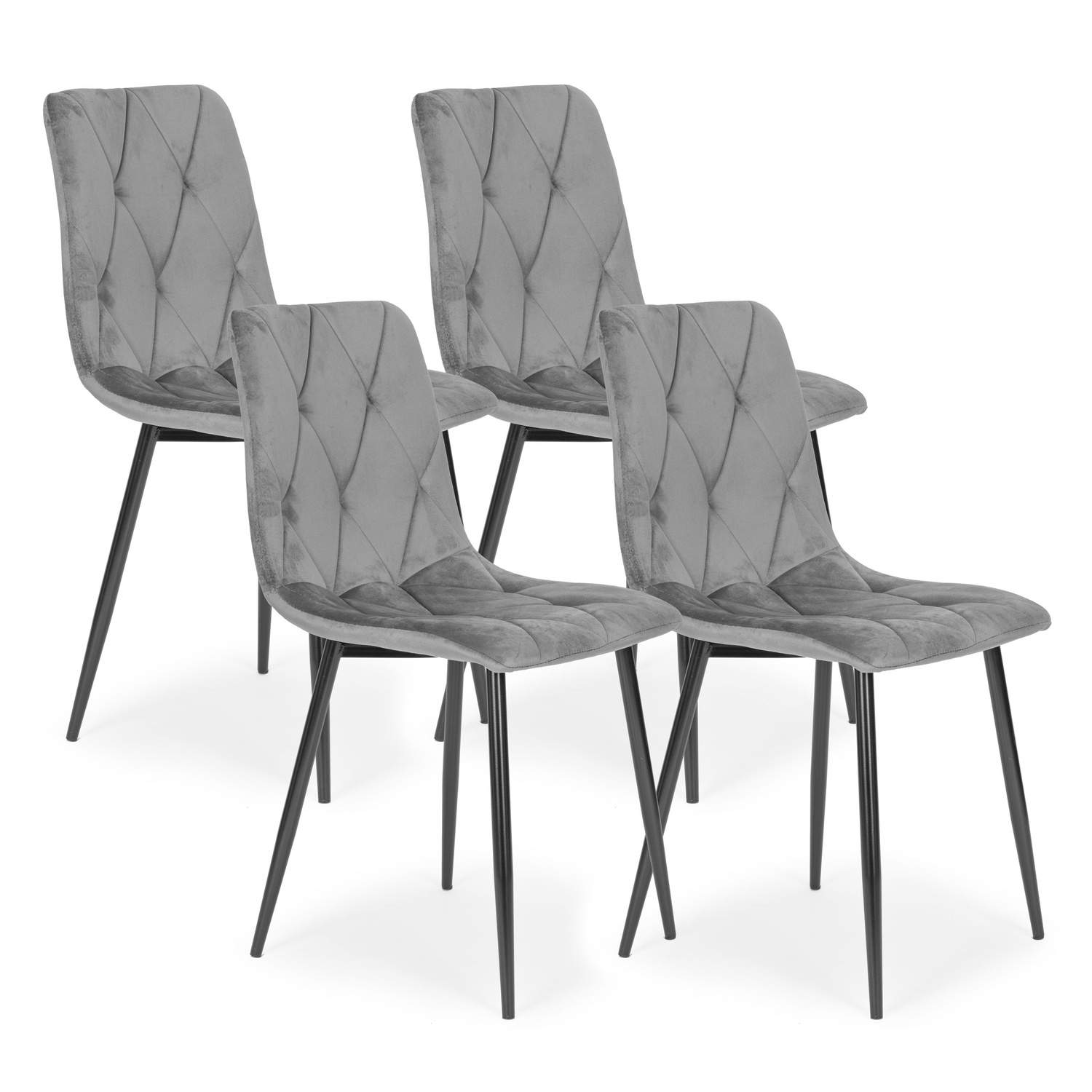 Sæt med 4 quiltede fløjlsstole til spisestue og stue Grå ModernHome