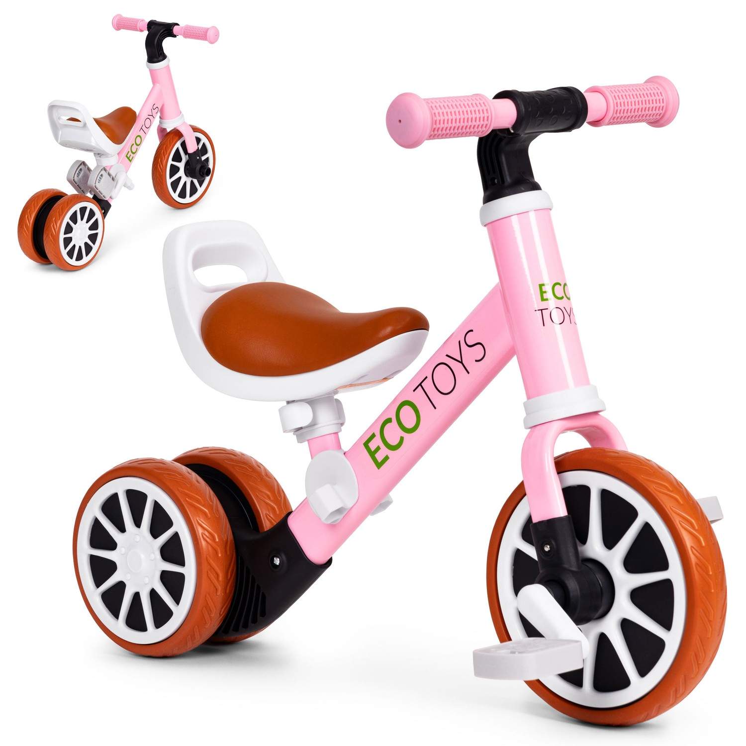 Trehjulet balancecykel med pedaler 2i1 pink ECOTOYS