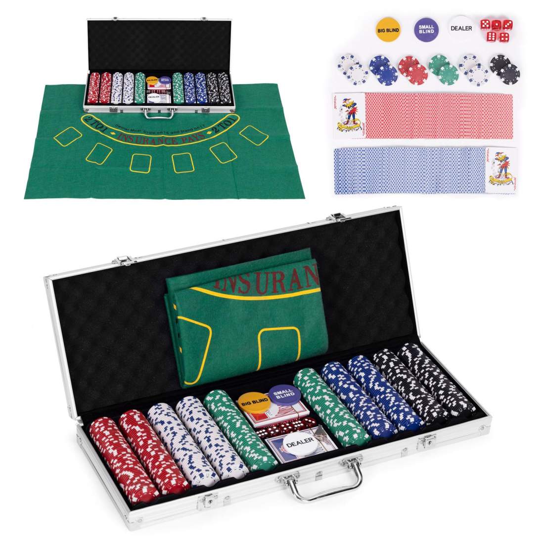 Poker och blackjack set – 500 marker, 2 kortlekar, tärningar, spelmatta, låsbart fodral | Leksaker & Spel - Sällskapsspel - Kortspel - Poker | Pryloteket