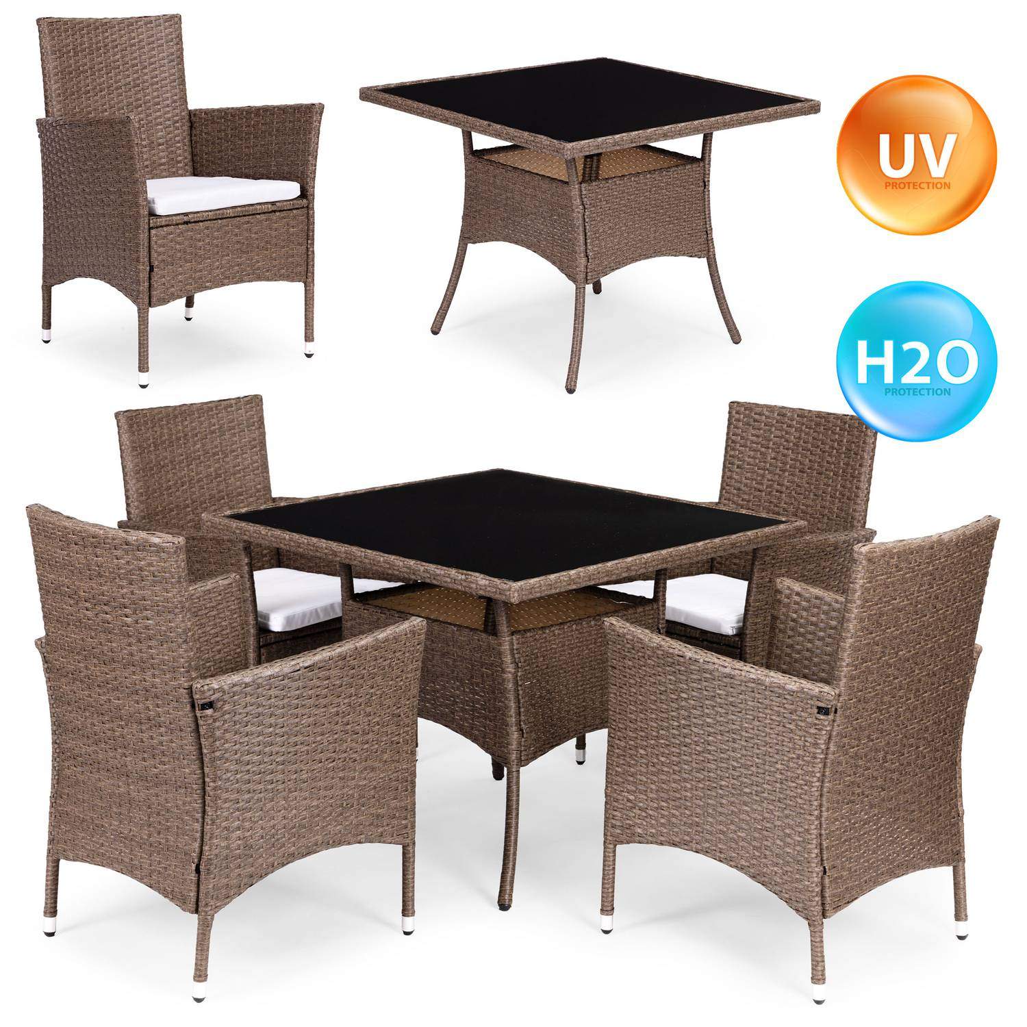 Havemøbelsæt med rattanlignende finish – 4 stole + bord MultiGarden