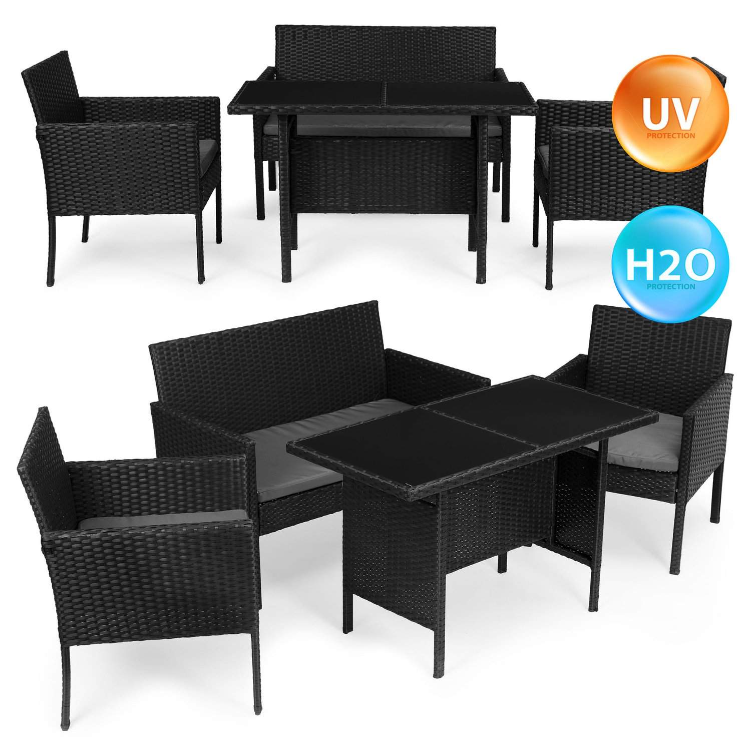 Trädgårdsmöbelset med rottingliknande finish – bänk, bord, stolar Svart MultiGarden | Hem & Hobby | Pryloteket