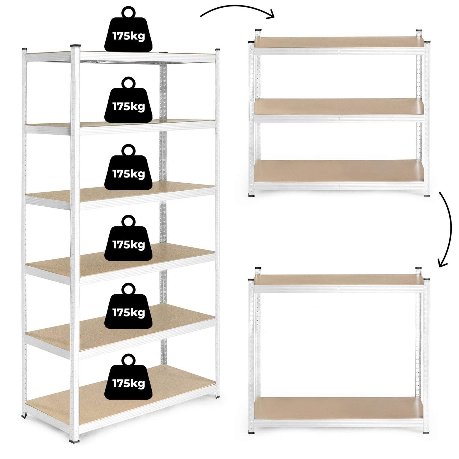 Förvaringsställ 222x110x50 cm Galvaniserat stål, 6 hyllplan, 1050 kg Kapacitet ModernHome | Hem & Hobby - Hem & Hushåll - Bygg | Pryloteket