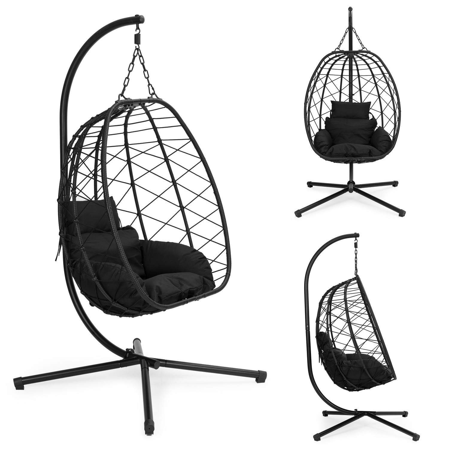 Stor hängande äggstol Fristående gunga för trädgård upp till 120 kg + kuddar MultiGarden | Hem & Hobby | Pryloteket