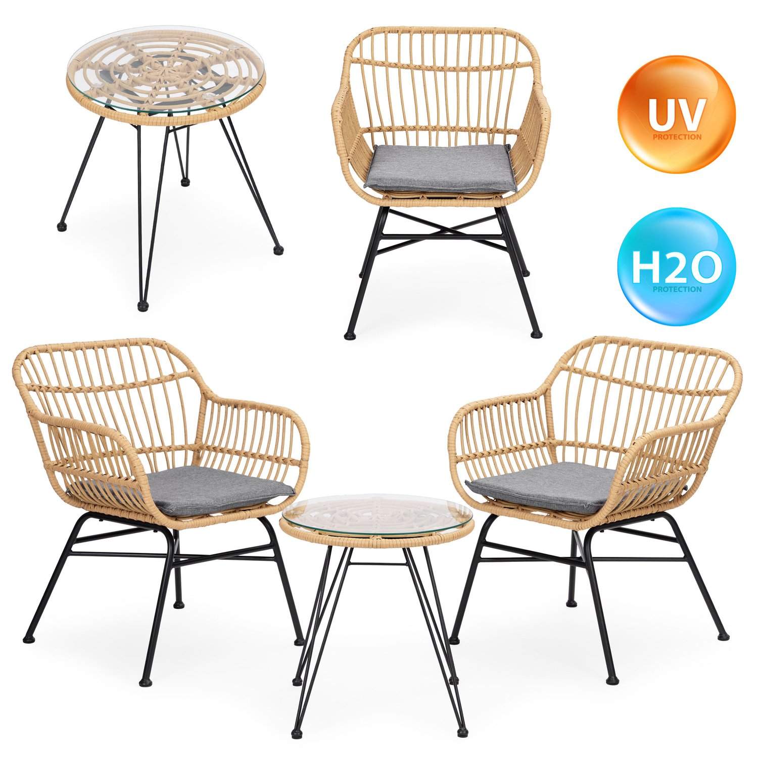 Havemøbelsæt med rattanlignende finish – stole, bord + puder MultiGarden