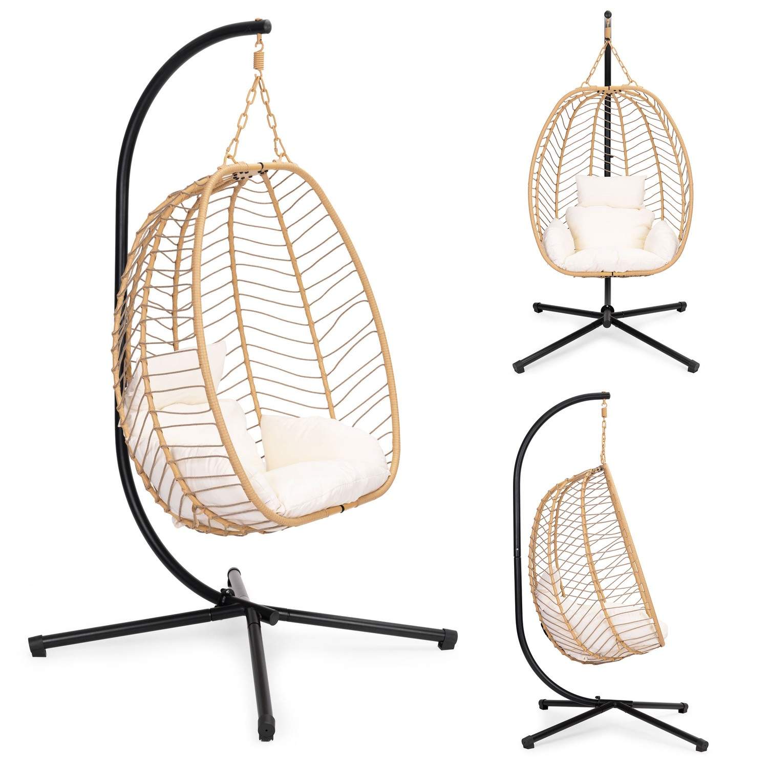 Stor Hangende Æggestol Fritstående Havegynge op til 120 kg + Puder MultiGarden