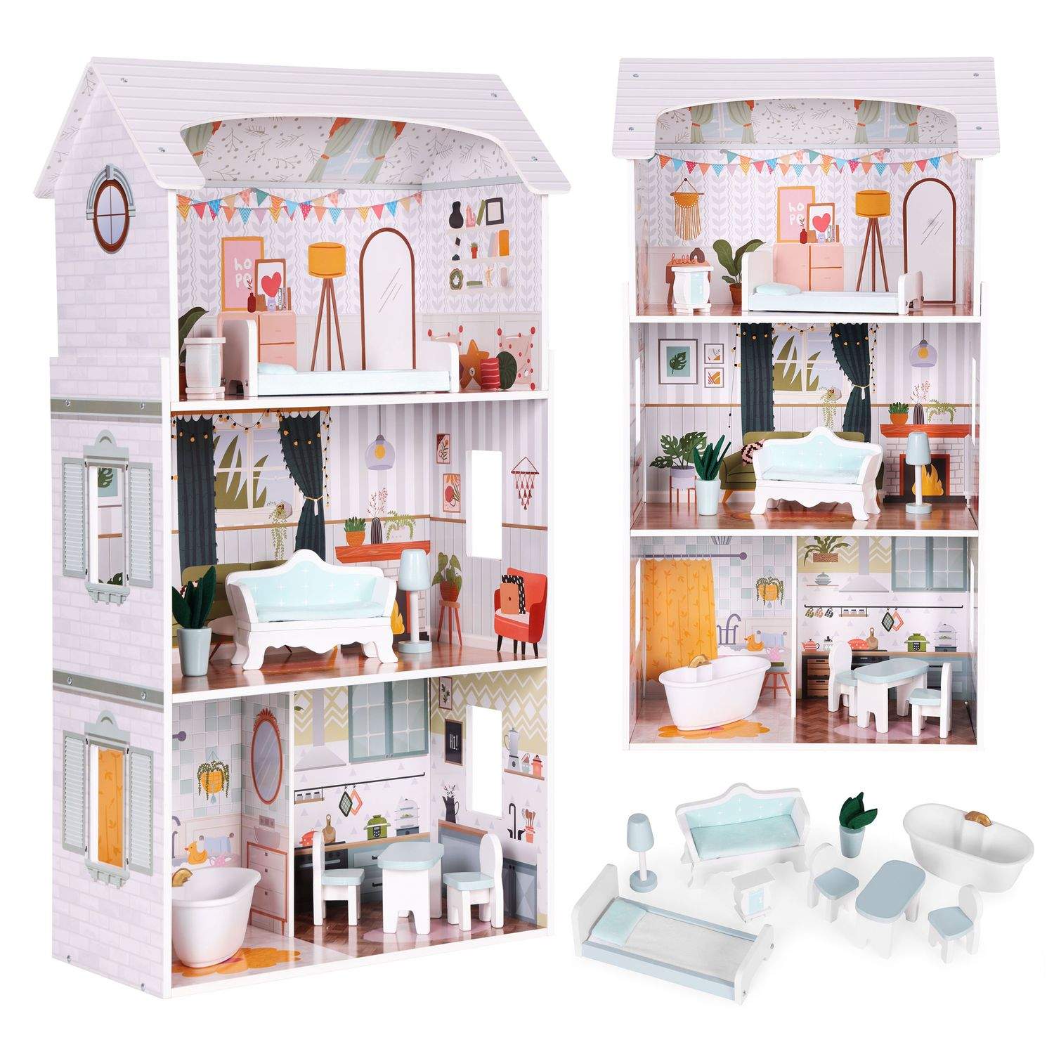 Alice Dollhouse – 3 våningar, 4 rum, set med 9 möbler ECOTOYS | Hälsa & Skönhet - Personvård - Vård & Rehabilitering - Hållning | Pryloteket