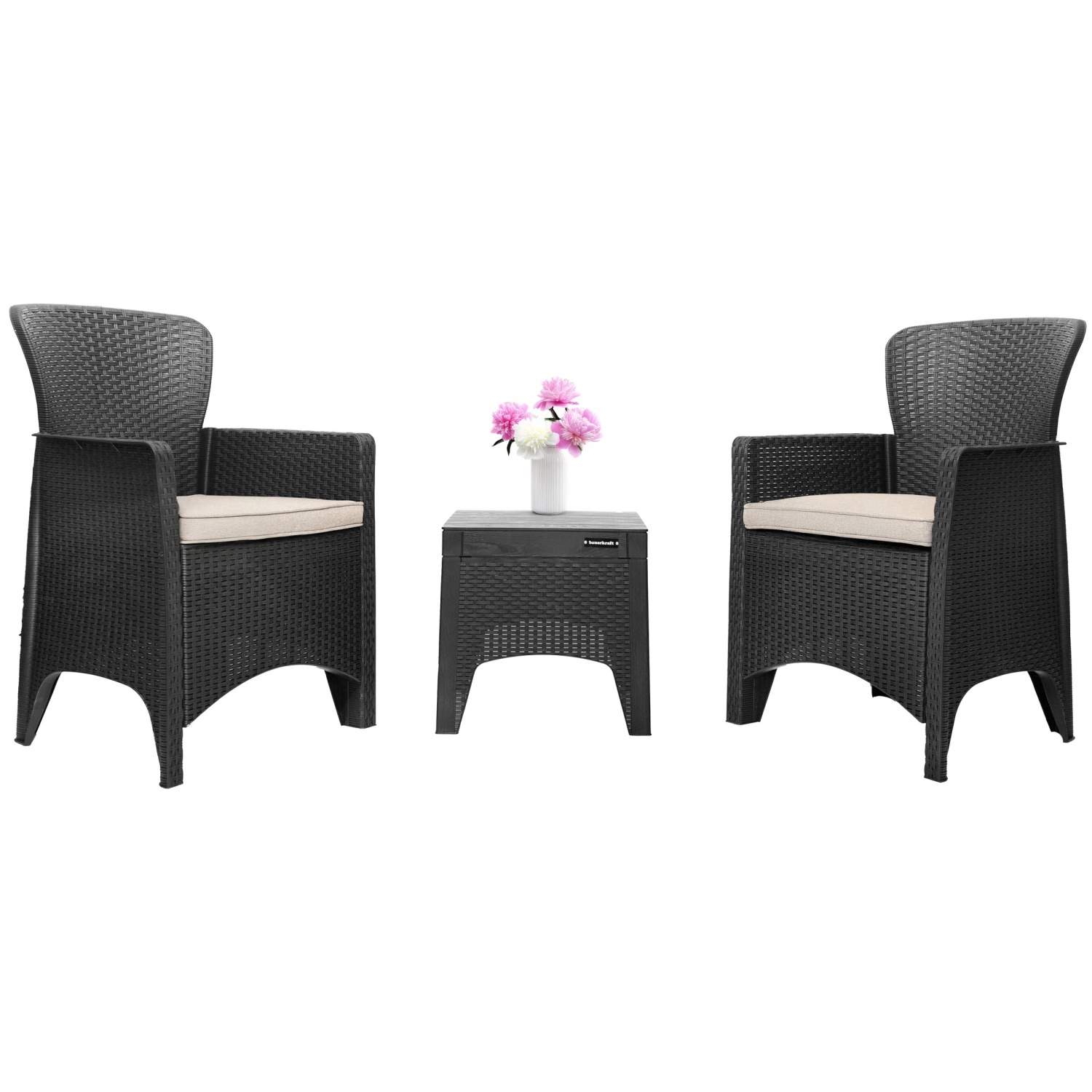 Trädgårdsmöbelset för terrass eller balkong – 2 fåtöljer + bord svart | Hem & Hobby - Hem & Hushåll - Balkong | Pryloteket