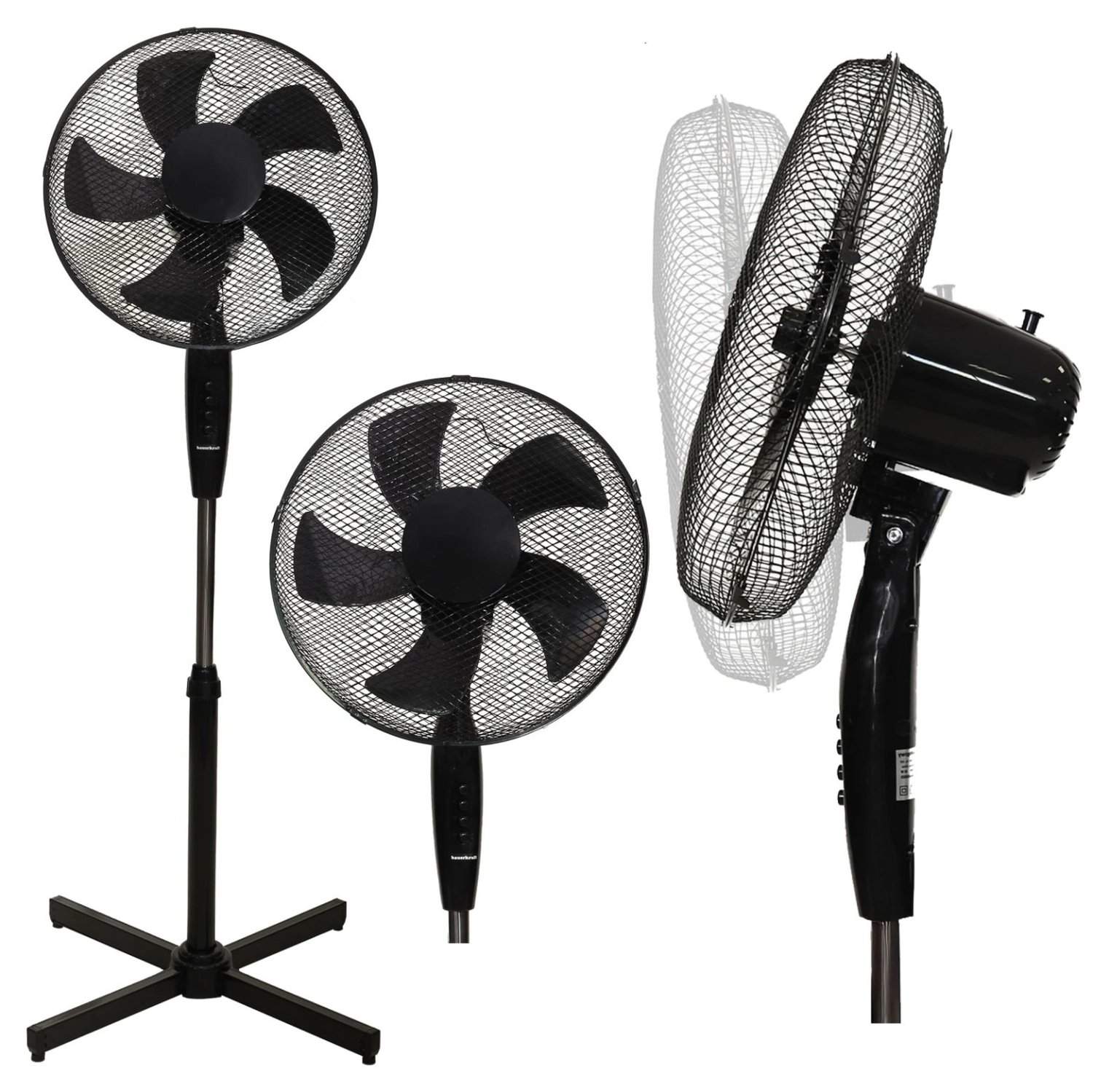 Stående gulvventilator 45W – 3 tilstande, 5 blade, sort