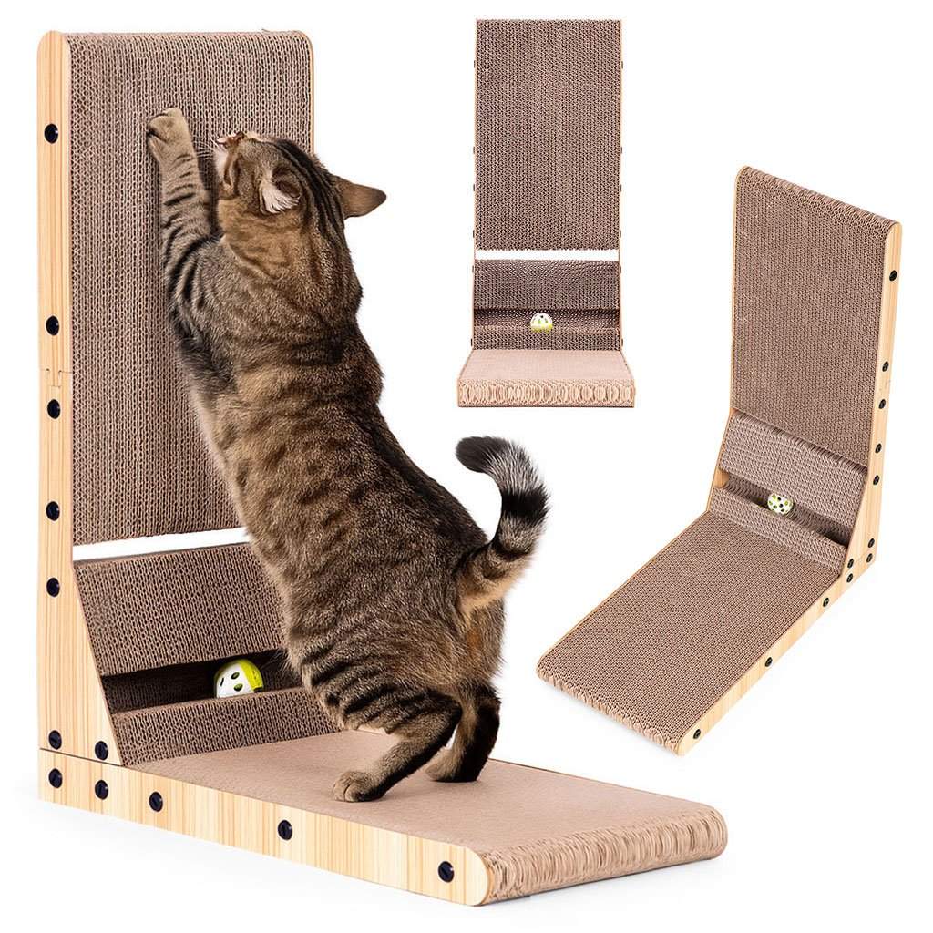 Pap Corner Cat Scratcher Seng med Legetøj Petsi